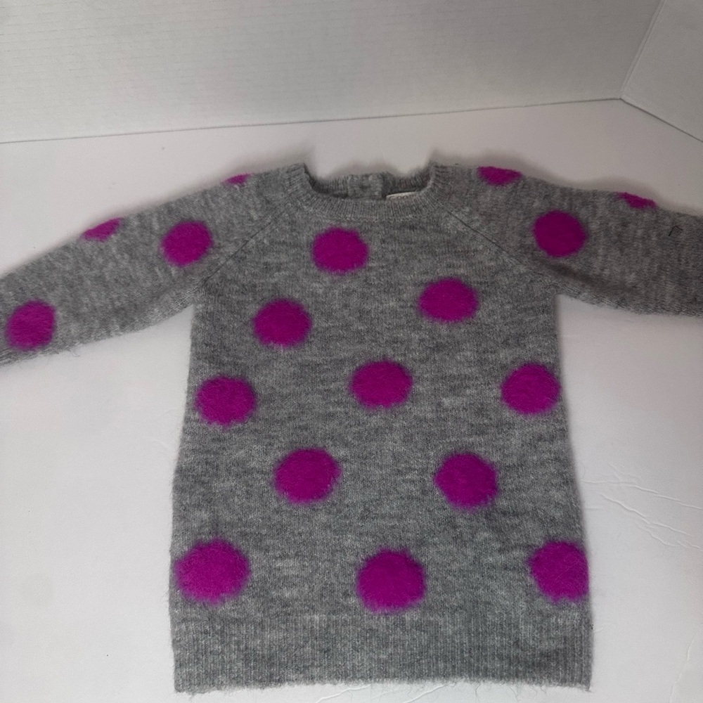 George Baby knitted sweater in grey with pink pom-poms, size 3-6 months.